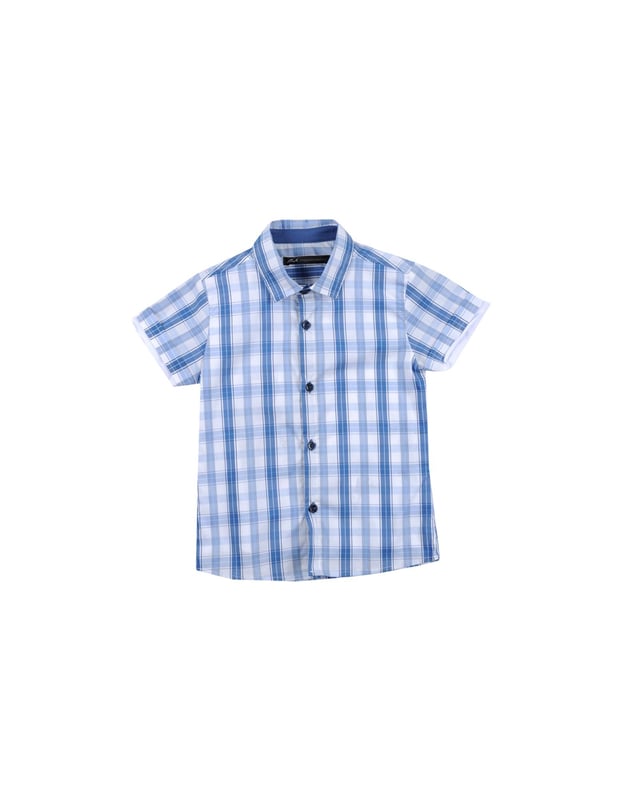 jersey, plain weave, logo, tartan plaid, classic neckline, short sleeves, front closure, button closing, no pockets, iron at 110° c max, do not bleach, do not tumble dry, wash at 30° c, dry cleanable, small sized
