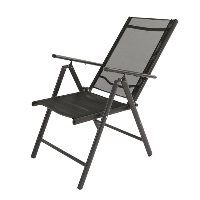 80% Aluminium, 20% Textilene. Contents: 1 Storage Bag. Arm Rests, Folding, Recliner, Tubular Frame. Fabric Technology: Lightweight.