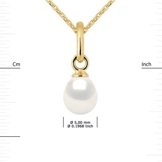 Bail hanger - Yellow Gold 750 duizendste - Zoetwater gekweekte parel 5-6mm pear - Wit - Deze hanger wordt geleverd met een vergulde ketting aangeboden - Wordt geleverd in een koffer met een certificaat van echtheid en een internationale garantie - Al onze sieraden zijn In Frankrijk.