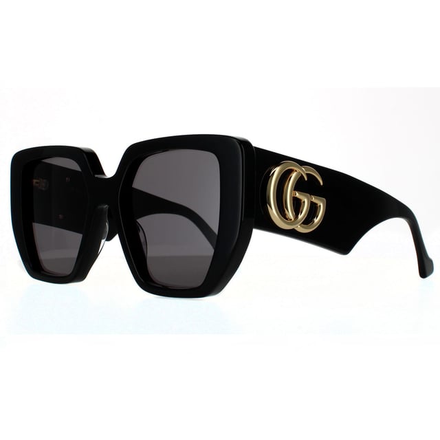Gucci Square Womens Black Grey  Sunglasses Gucci have a super chunky acetate frame with wide temples and an extra large interlocking metal GG logo.