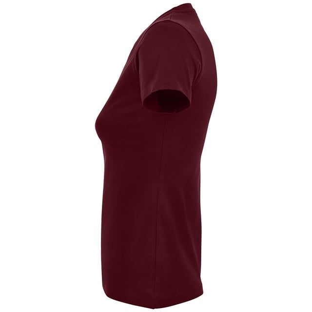 Taped back neck. Rib neckline. Side seams. Twin needle sleeves and hem. Fabric weight: 190 gsm. Material: 100% ringspun semi-combed cotton. Slim fit. Ladies size: S(8/10), M(10/12), L(12/14), XL(14/16), XXL(16/18).
