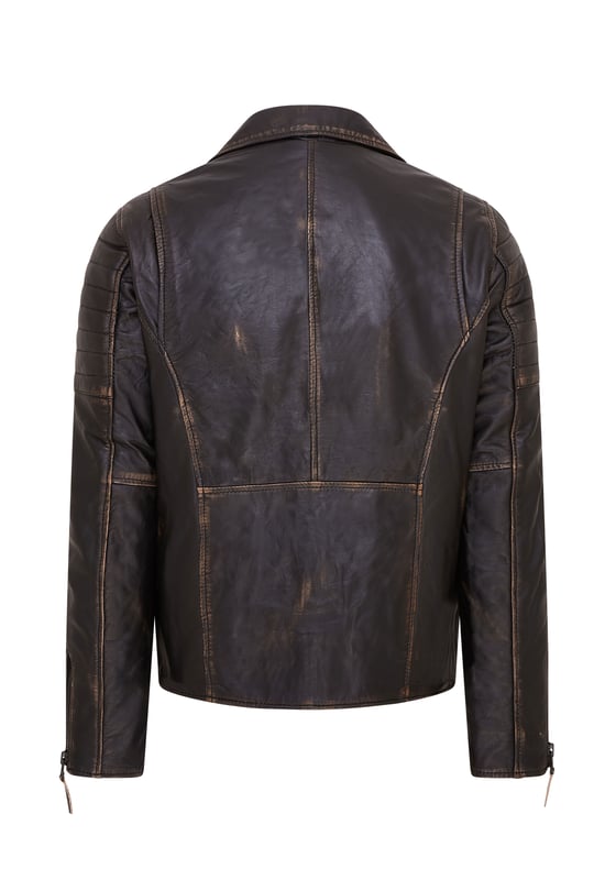 The centrepiece of a timeless look, this jacket is crafted with full grain nappa leather to achieve a slim fit stylish biker silhouette. Eye catching additions to this piece include ribbed detailing on the shoulders and a traditional wide collar. The front of the jacket is accented with a double zip and features a slanted zip pocket across the breast as well as a further two zip pockets. This jacket comes in a range of colours to suit a variety of tastes, allowing all to find their ideal style in this classic Brando style piece.

• 100% premium ultra-soft nappa leather.
• Slanted zip breast pocket • Double zip front, tagged for ease of use
• Wide notch stud fastened lapels
• Pockets integrated into the jacket lining
• Ribbed detailing on the shoulders
• Stylish zipped cuffs