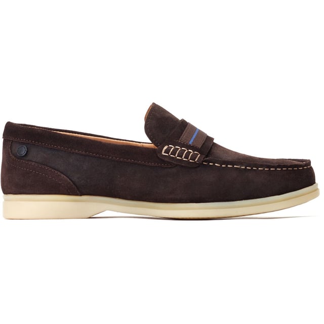 Base London Drum Leather Men's Burnt Brown Loafers The Drum loafer from Base London is your casual summer staple. The soft suede uppers and Ortholite insole provide a comfy ride while the detailing on the nylon strap across the vamp elevates this style and gives it character.