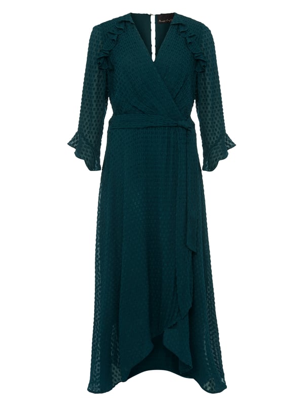 The Lilibeth Wrap Midi Dress in Ocean Blue offers timeless elegance with a modern twist, perfect for any casual occasion.