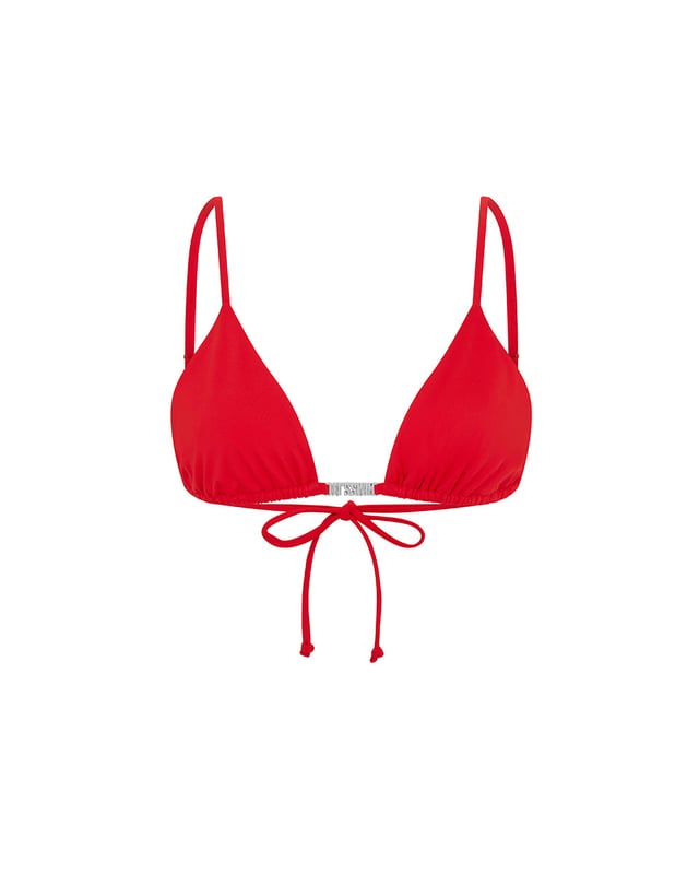 Our LET'S SWIM logo takes centre stage on this bikini top. Crafted from sustainable materials and in our very own Danger Red colourway, this piece is made for ocean lovers. All you need to do is adjust the straps to your fit and the sea is yours. Mix and match colours and pair with the black ruched bikini bottom for full impact.