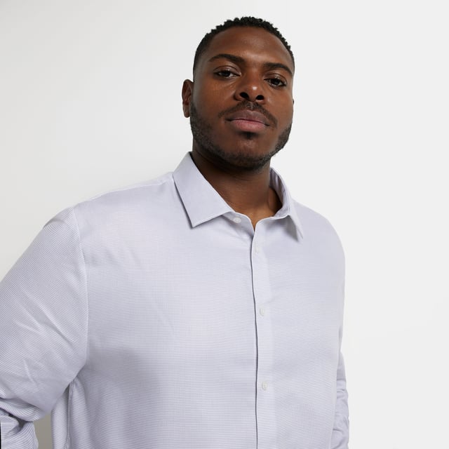 River Island Mens Shirt Big & Tall Grey Slim Fit Easy Iron