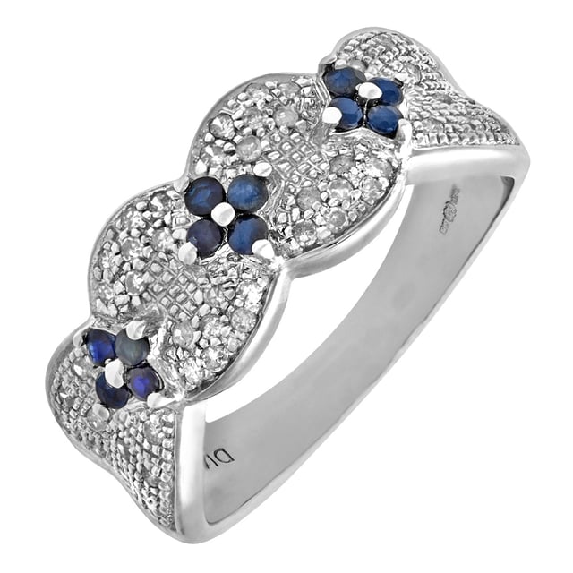 9K (375) geel goud: 1,9 gram; # Diamant: 0,2 ct; # Saffier: 0,35 ct