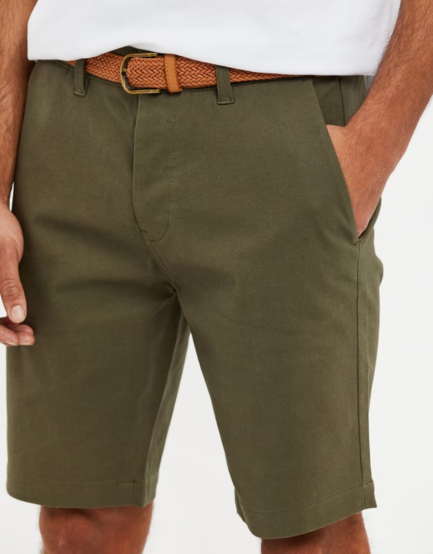 Conta Cotton Turn Up Chino Shorts with Woven Belt