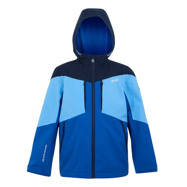 Regatta Childrens/Kids Highton VI Waterproof Jacket (Olympian Blue/Elysium Blue/Navy) 100% Recycled Polyester. Lining: Mesh. Design: Contrast, Logo. 165gsm. Fabric Technology: Breathable, Isotex 15000, Stretch, Taped Seam, Water Repellent. 360 Degree Reflection. Cuff: Adjustable. Neckline: High Collar, Hooded. Sleeve-Type: Long-Sleeved, Taffeta Lined. Hood Features: Grown On Hood. Pockets: 2 Chest Pockets, Zip, 2 Lower Pockets. Fastening: Full Zip. 10000g/m²/24hrs. Hem: Shockcord Hem. 7-8 Years: 26 in. 13 Years: 32 in. 9-10 Years: 28.5 in. 5-6 Years: 24 in. 11-12 Years: 31 in. 3-4 Years: 22.5 in. 14 Years: 33 in. 15-16 Years: 36 in.