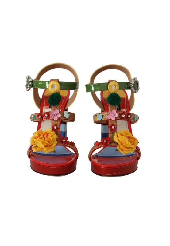 Hermoso, nuevo con etiquetas  
Hecho en Italia  
Aplicación floral  
Diseño multicolor  
Confeccionado con 23% algodón, 22% paglia y 55% cuero  
Suela de cuero  
Correa en el tobillo para un ajuste seguro  
Calidad y comodidad  
Material: 23% algodón, 22% paglia, 55% cuero  
