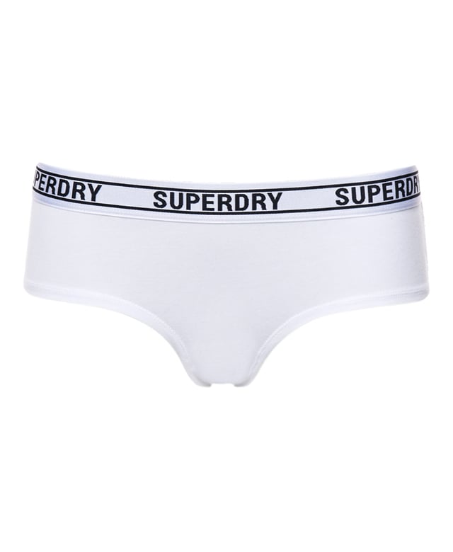 Superdry Mutandine Hipster Donna In Morbido Cotone, Con Large Logo In Vita, Colore: Bianco (Confezione Da 3?) - 3