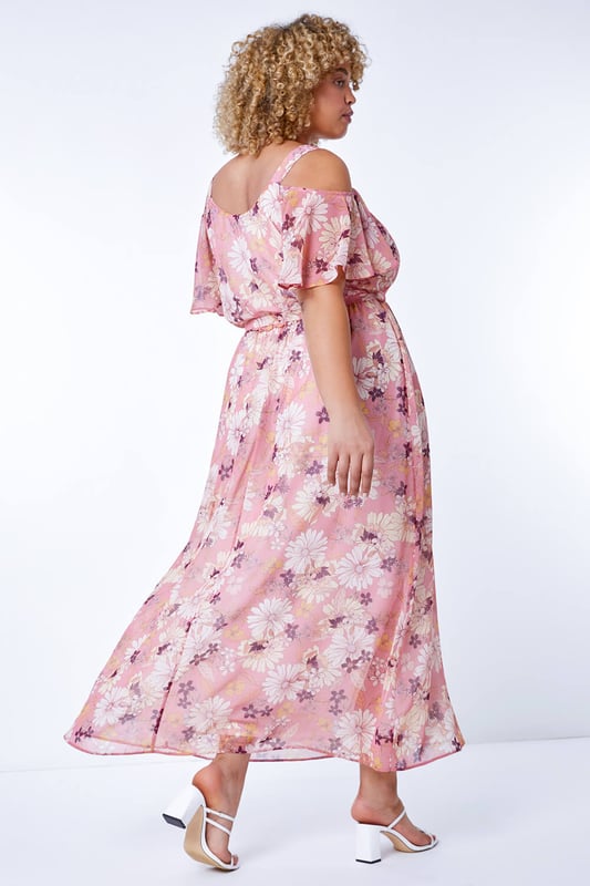 Pink cold shoulder maxi dress clearance