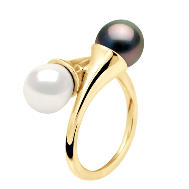 YOU \u0026 I - Part II Gold 375 true Cultured Tahitian Pearl and Eau Douce Rondes 8-9 mm , 0,31 in - Natural White Color Storlek tillgänglig från 48 till 62 , J till U - Våra smycken tillverkas i Frankrike och levereras i en presentförpackning tillsammans med ett äkthetsintyg och internationell garanti