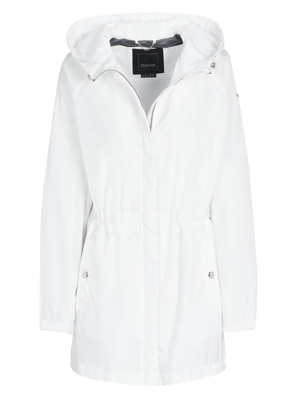100% poliamida; abrigo Geox; Modelo: W1222FT2840F1584; Mano de obra de alta calidad; capucha; Dos bolsillos delanteros; cordón de la cintura; Detalles del logotipo Geox