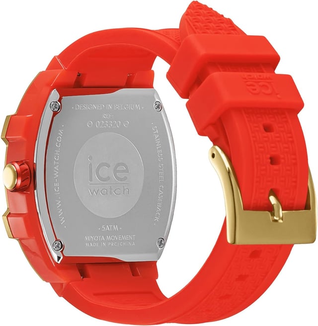 This Ice Watch Ice Boliday - Red Gold Analogue Watch for Women is the perfect timepiece to wear or to gift. It's Red  Tonneau case combined with the comfortable Red Silicone watch band will ensure you enjoy this stunning timepiece without any compromise. Operated by a high quality Quartz movement and water resistant to 5 bars, your watch will keep ticking. Stand out from the crowd with the ICE boliday - Red gold plastic. This red watch with gold detailing is the epitome of fun and daring. This Analogue watch has a  function: Luminous Hands and Luminous Numbers High quality 19 cm length and 19 mm width Red Silicone strap with a Buckle Case measurement: 36 X 47 mm,case thickness: 12 mm, case colour: Red and dial colour: Red