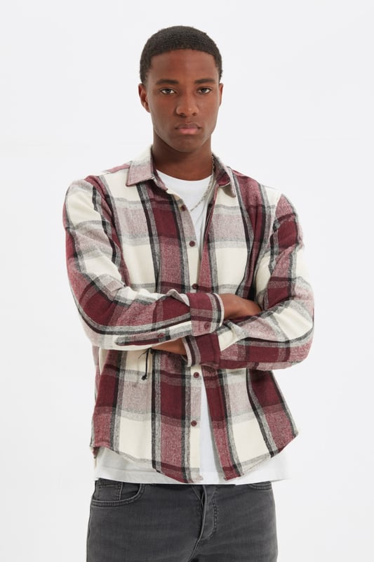 Trendyol Maglione Uomo Girocollo Plaid Regolare - Blu Navy, 100% Acrilico - 2