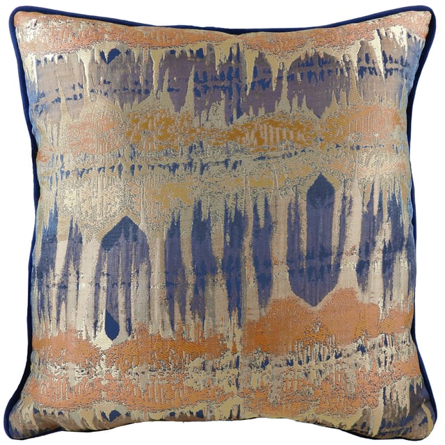 Reminiscent of ancient Peruvian artwork, the Inca cushion will introduce a luxurious and textured feel to your interior with metallic gold and silver elements and bold Velvet feel reverse and piping.