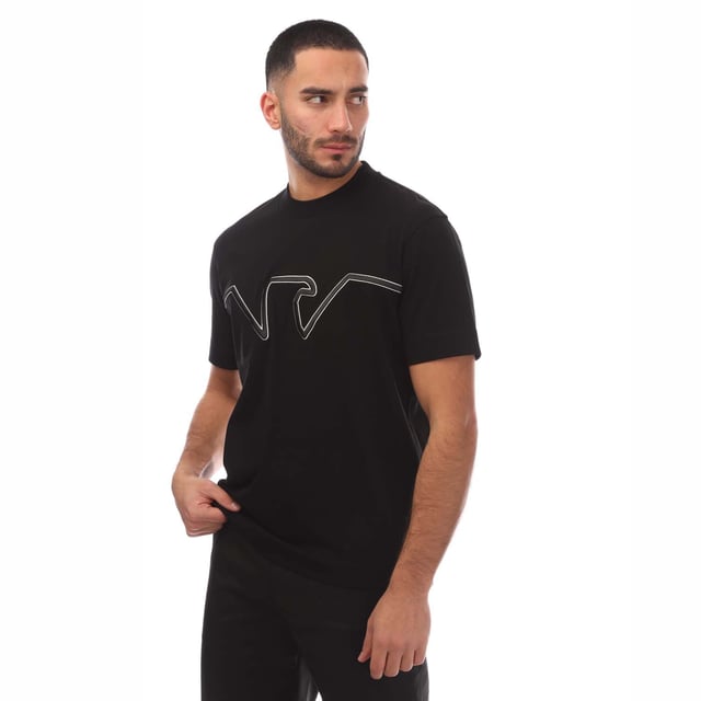 Mens Emporio Armani Raised Logo Embroidered T-Shirt in black.- Ribbed crew neck.- Short sleeves.- Embossed logo.- Heavyweight jersey.- Regular fit.- 100% Cotton. - Ref: 6D1TQ91JWZZ039