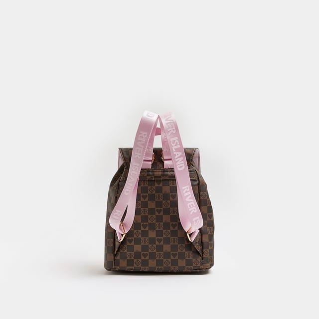 River Island Girls Backpack Brown Ri Monogram