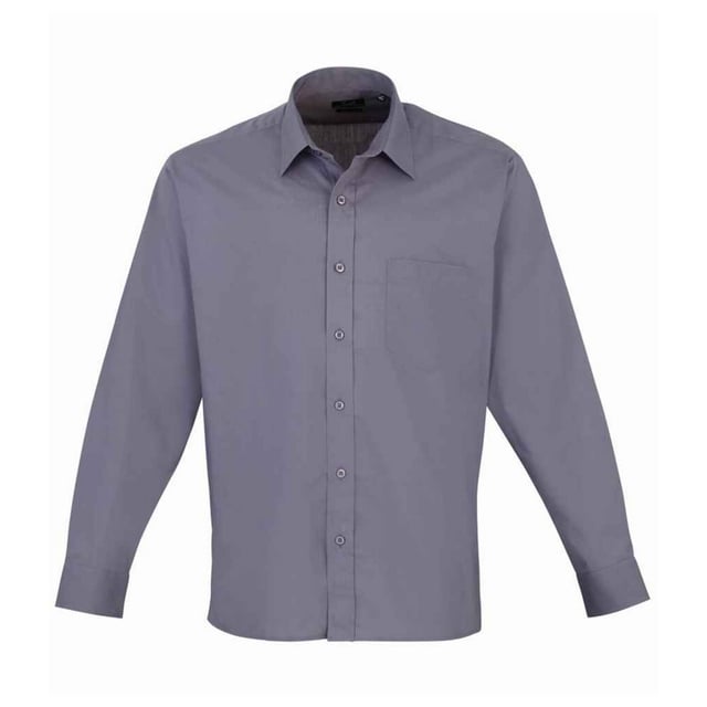 65% Polyester, 35% Cotton. Fabric: Poplin. Design: Plain. Pockets: 1 Chest Pocket. Fastening: Button-Down. Cuff: Buttoned, Cufflink Cuff. Sleeve-Type: Long-Sleeved. Neckline: Stiffened Collar. Hem: Straight. Back Yoke, Easy-Care, Self-Coloured Buttons. 105gsm. Sustainability: Amfori, BSCI, Oeko-Tex Standard 100 Certified, REACH, Sedex, WRAP Certified. Suitable for: Embroidery, Screen-Printing, Transfer Printing.
