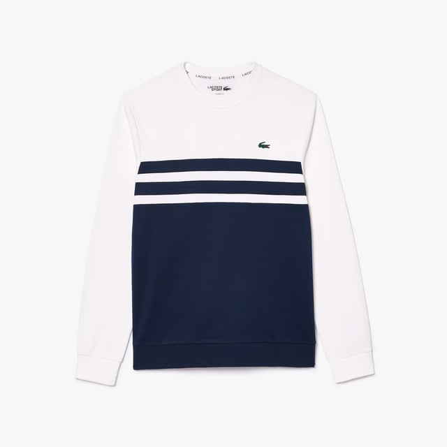 Designed for Tennis  for a regular frequency of use This product is in Interlock which guarantees you a resistant fabric making it adapted to high repetitive movements during training sessions. This sweatshirt is made in 100% recycled polyester Classic fit: comfortable ease on body  with comfortable sleeves The technical capsule offers the complete seasonal wardrobe on and off court with a strong design identity. LACOSTE wording print at back neckline.