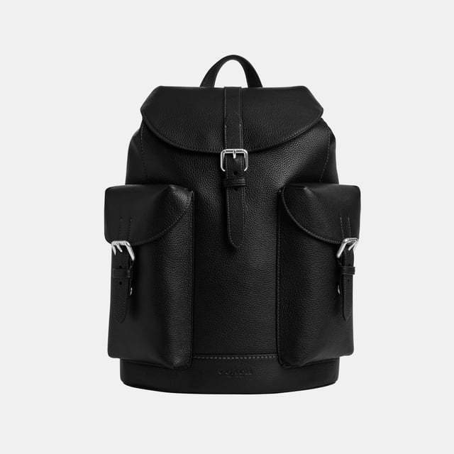 Warner Backpack in Pebbled Leather, Inside zip and multifunction pockets
 Inside laptop sleeve, Outside snap pockets,  Length: 31.50 cm,  Width: 17.50 cm,  Height: 43.00 cm