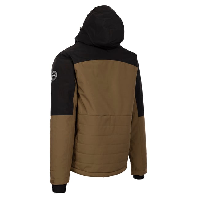 Outer Materials: 100% Polyester. Fabric: PU Membrane, Soft Touch. Filling Material: 100% Polyester. Lining: Polyamide, Polyester. Pockets: 2 Chest Pockets, 2 Lower Pockets, Ski Pass Pocket, Zip, Audio. Hood Features: Adjustable, Toggle Adjuster, Zip-Off. Design: Colour Block, Text. Detachable Snowskirt, Quilted Panels. Fabric Technology: DLX, Heat Retention. Filling: Down-Touch. Hem: Drawcord. Fastening: Full Zip, Water Repellent Zip. Cuff: Inner Stretch, Touch Fastening Tab.