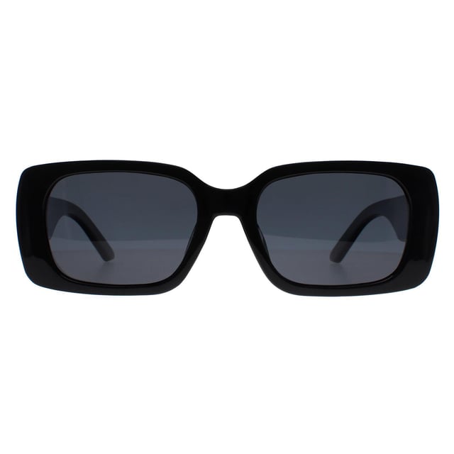 Montana Rectangle Womens Shiny Black Grey Polarized MP76  Sunglasses are a glamorous rectangle frame crafted from lightweight acetate. The temples feature the Montana logo creating a fashion-forward look that complements any outfit, making these sunglasses a versatile accessory for both casual and formal occasions.