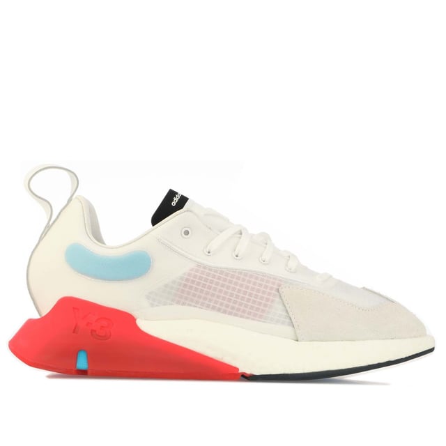 Mens Y-3 Orisan Trainers in white red.- Suede  leather and double-layer mesh upper.- Lace closure.- Transparent rubber heel panel with Y-3 logo embossing.- Pull tab at the rear.- adidas | Yohji Yamamoto logo strip on the tongue.- Y-3 logo embossing on the tongue.- Energy generating Boost midsole technology.- Rubber outsole panel.- Ref: FX1411