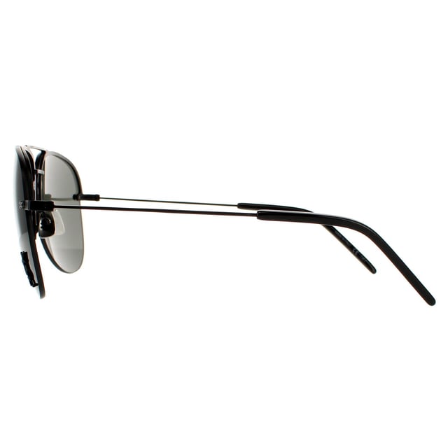 Saint Laurent Aviator Unisex Black Grey Sunglasses SL CLASSIC 11 M are a classic rimless aviator design with super slim metal temples, adjustable nose pads and plastic temple tips for a comfortable finish. One lens is embellished with the YSL logo for authenticity.