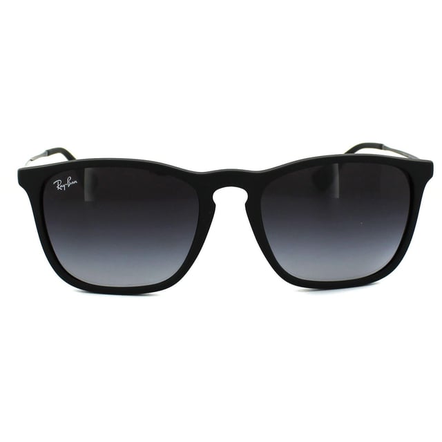 Ray-Ban Sunglasses Chris 4187 622/8G Rubber Black Gradient Grey this retro style is given the matt treatment which is a popular style trend at the moment. Sleek metal temples merge with the rubber effect on the frame and given a flourish with the keyhole shaped bridge. This the more masculine version of the very popular 4171 Erika model
