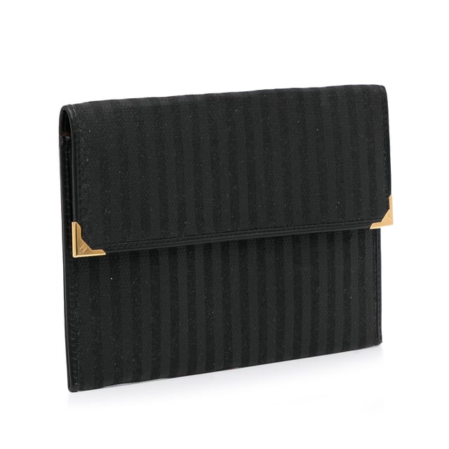Vintage Fendi Striped Canvas Clutch Black