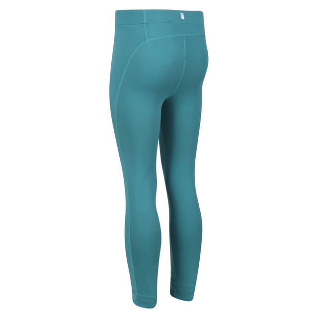 Girl's Regatta Juniors Atkin II Leggings in Blue The Atkin Leggings II are just the thing for active kids. The full-length kids' leggings are made with stretch Extol fabric to keep little ones moving. The kids' gym leggings come with UV protection to help protect against the sun, and they're quick drying to help keep them fresh. The leggings are ideal for high-energy sports, running and woodland adventures. The deep waistband provides a secure fit. Material: 87% Polyester, 13% Elastane. Ref: RKJ125GHG.