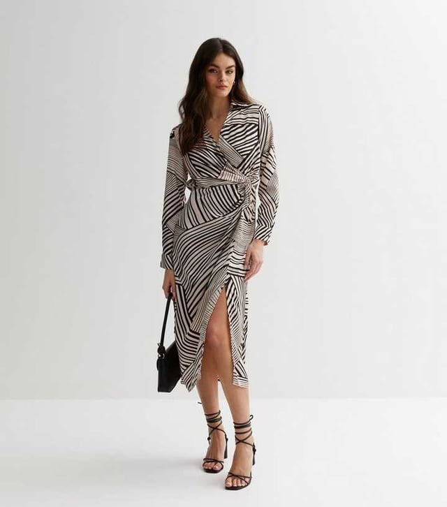 Geo Print Collar Midi Wrap Dress