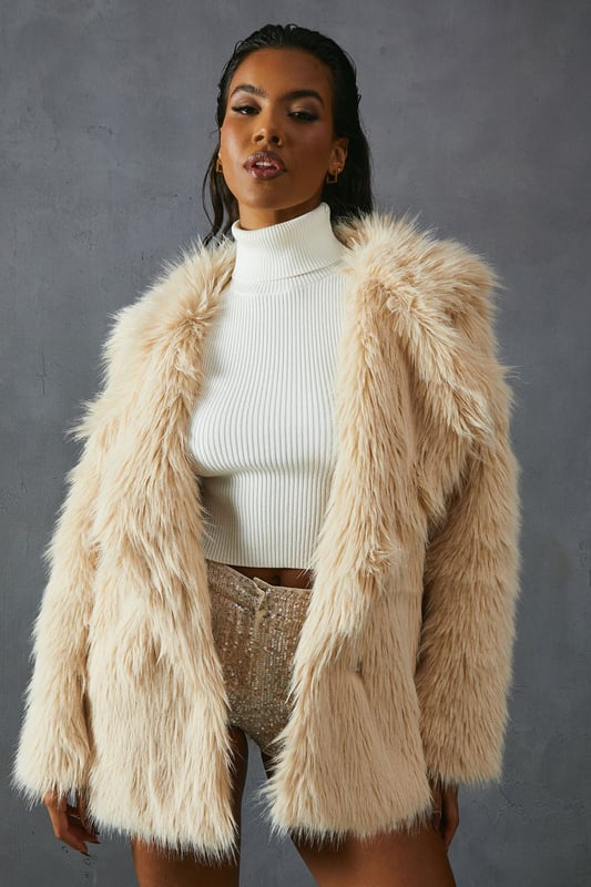 Faux Fur Fluffy Collar Coat Adrienne Landau Shawl Collar