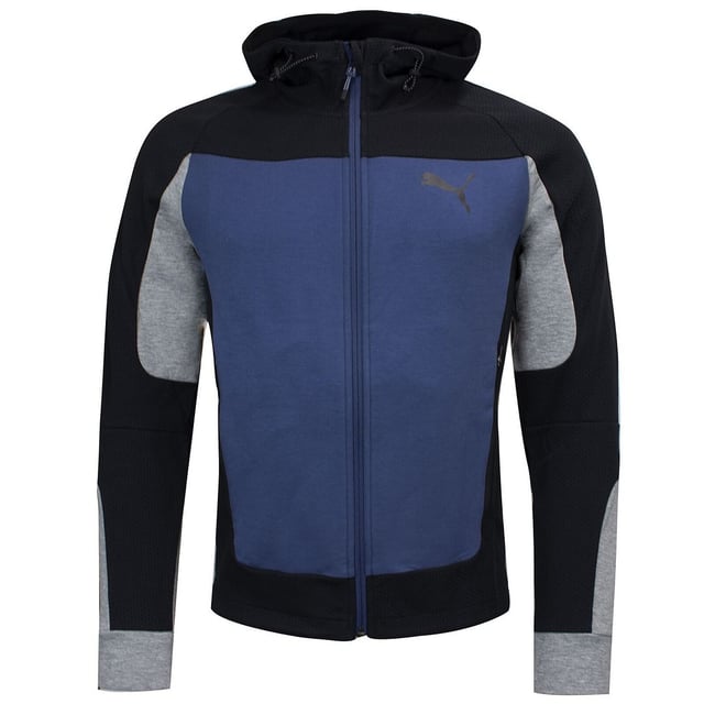Puma Long Sleeve Zip Up Blue Black Mens Hooded Track Jacket 582725 43