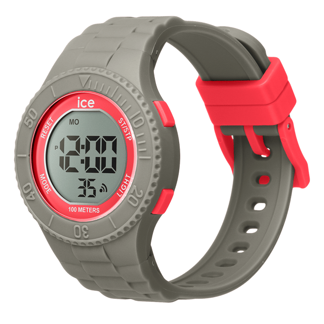 This Ice Watch Ice Digit - Dusty Coral Digital Watch for Child is the perfect timepiece to wear or to gift. It's Grey 34 mm Round case combined with the comfortable Grey Silicone watch band will ensure you enjoy this stunning timepiece without any compromise. Operated by a high quality Quartz movement and water resistant to 10 bars, your watch will keep ticking. It's digital time for Ice-Watch with the ICE digit - Dusty coral! Forget traditional hands and opt for the absolute comfort of this silicone watch. This Digital watch has a Calendar function: Day-Date , Stop Watch and Light High quality 19 cm length and 18 mm width Grey Silicone strap with a Buckle Case diameter: 34 mm,case thickness: 11 mm, case colour: Grey and dial colour: Red