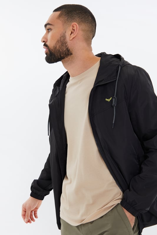 Black Capture Lightweight Zip Through Hooded Mac