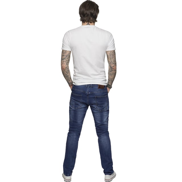  ETO Mens Tapered fit Stretch Jeans for Casual and Work Wear, Button Fly Fastening, Contrast Stitching, Branded Buttons and Rivets, Front Pockets Are Secured with Rivets, 5-Pocket Design, 98% Cotton, 2% Spandex, Machine washable (See Tags) .