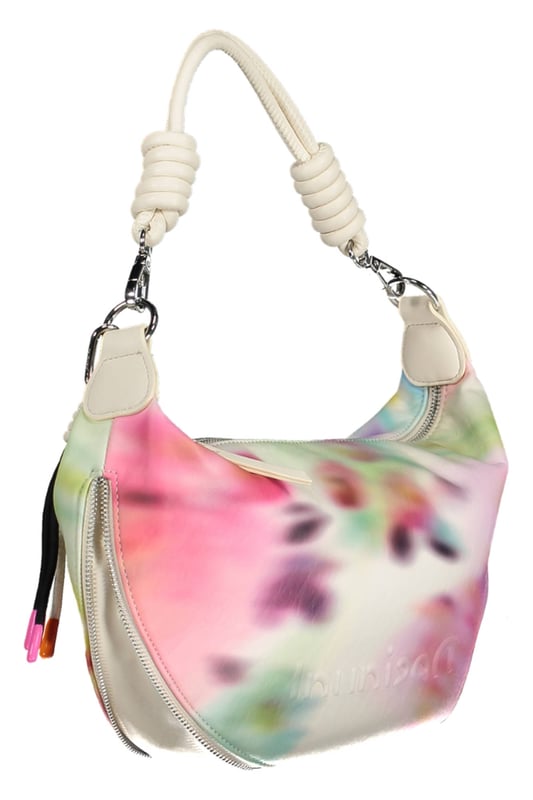 Bolso de tamaño mediano en tela de imitación cuero para mujeres de DESIGUAL, con cremallera en la parte inferior para ajuste de tamaño, patrón difuminado, colgante desmontable con gancho de presión y cuerdas.