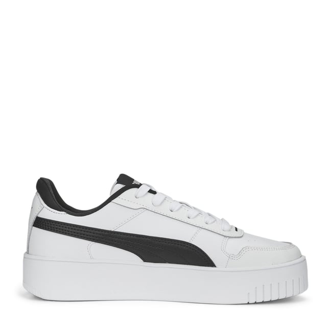 PRODUCT STORY: Streetwear-inspired design and a slightly elevated platform make these Carina's perfect for everyday outfits. FEATURES & BENEFITS: SOFTFOAM+: Step-in comfort sockliner designed to provide soft cushioning thanks to its extra thick heel; Recycled Content: The upper of this shoe is made with at least 20% recycled materials as a step toward a better future; DETAILS: Leather upper; Rubber midsole; Rubber outsole; PUMA Formstrip on the medial and lateral sides; PUMA Cat Logo on the heel;