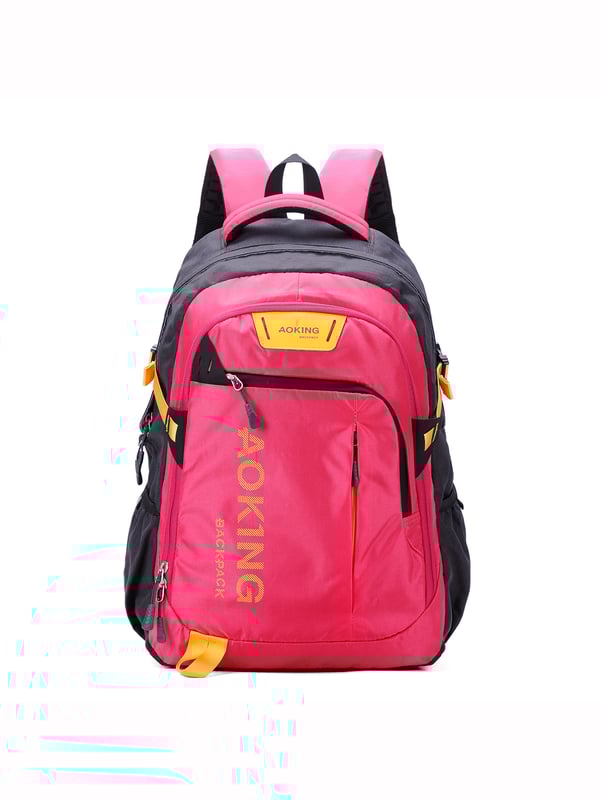 Mochila unisex. El cierre es con cremallera. Los bolsillos internos son uno abierto. Hay tres bolsillos externos con cremallera y dos laterales abiertos. Falta la correa para el hombro. El asa es de tela. Hay un compartimento interno. El material exterior es poliéster. Internamente está forrado en poliéster. Medidas: 33x47x21 cm. Producto de moda