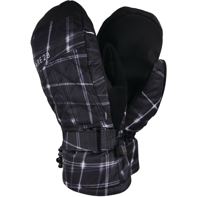 Water repellent finish. High loft polyester padding. Warm scrim lining with formed fingers. Synthetic nubuck thumb. Textured gripped palm & thumb. Elasticated wrist. Adjustable cuffs. Inner knitted rib cuffs. Secure clip attachment.