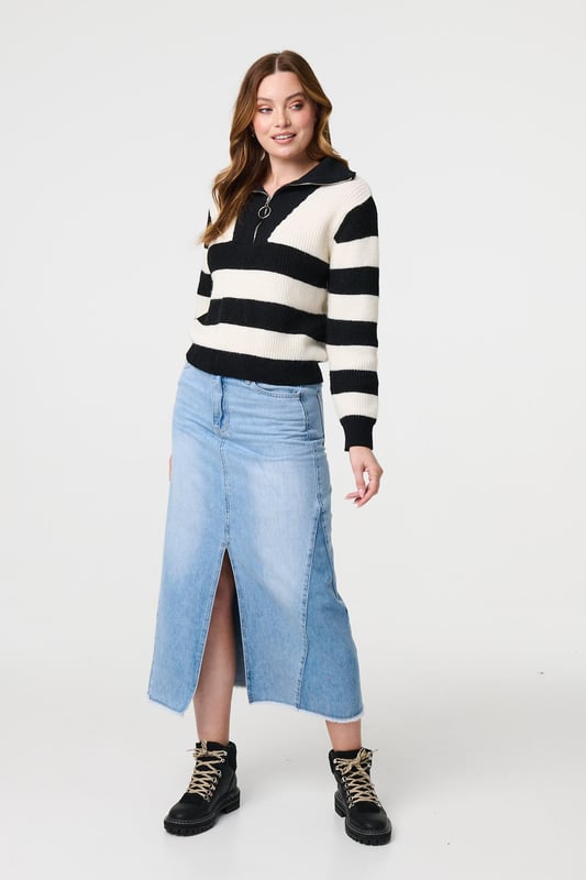 You can't go wrong wearing a casual 1/4 zip jumper. It has a high neck that can be fastened up with the handy zip, or opened to create a relaxed collar. It also has long sleeves, a slim fit and a hip length hem. Style with trousers and loafers for a professional look suitable for the workplace.