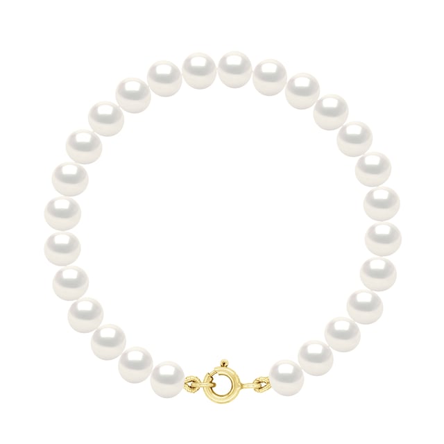 Armband aus Gold – Reihe aus echten Süßwasserperlen, halbrund, 6–7 mm – FARBE NATURWEISS – Länge 18 cm – Federringverschluss Komfort-Weißgold 375 – Lieferung mit Echtheitszertifikat und internationaler Garantie – HERGESTELLT IN UNSEREN FRANZÖSISCHEN WERKSTÄTTEN