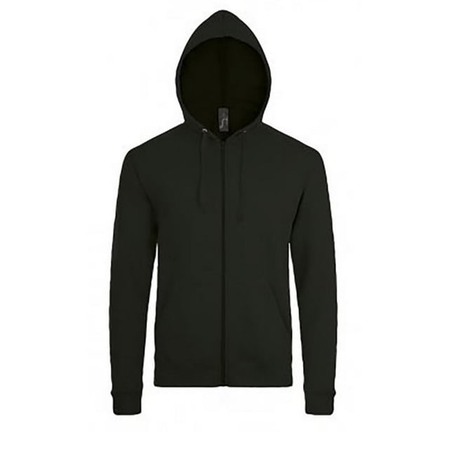 Mens hoodie. Drop shoulder style. Brushed back fleece. Hood with self fabric drawcord. Full length front zip. Two front pockets. Ribbed cuffs and hem. 260gsm. Fabric: 50% Cotton, 50% Polyester. Mens Chest (to fit inches): S(36/38), M(38/40), L(41/42), XL(43/44), XXL(45/47).