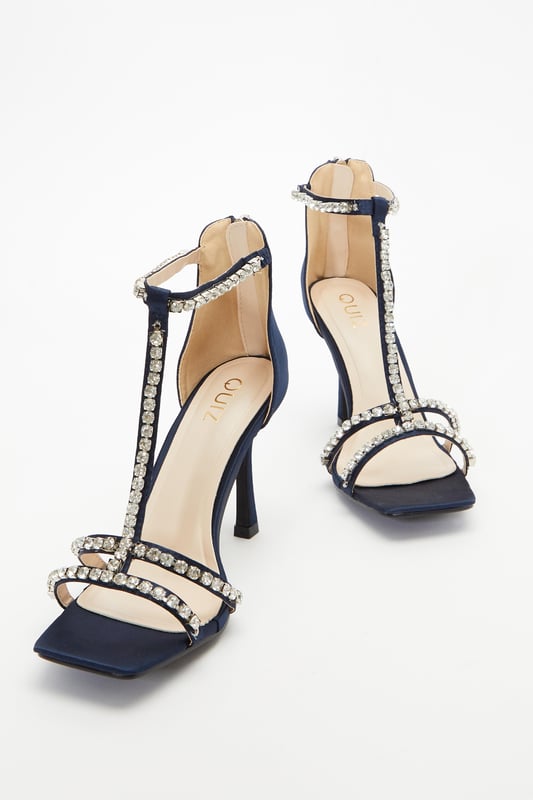 Quiz navy cheap diamante shoes