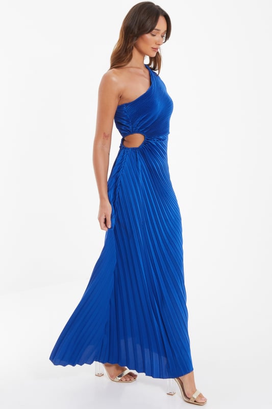 Full Pleated Ruffle Hem Maxi Dress in Royal Blue