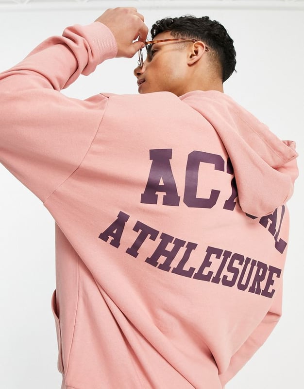 ASOS Actual oversized hoodie with logo back print in rose pink