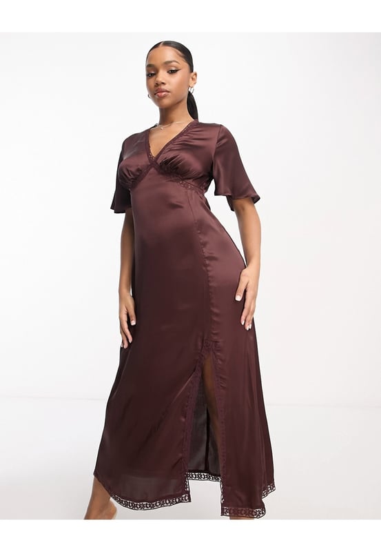 princess polly baby blue dress Shop Women's Brown Halter Neck Maxi Dress with Draped Waist| Showoffff